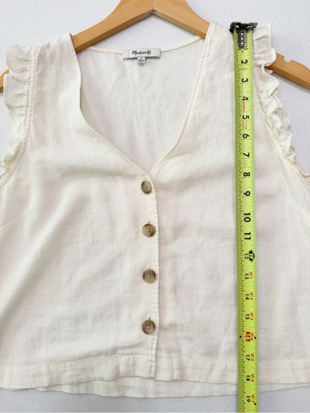 Madewell Cream Button-Front Ruffle Sleeve Tank - Picture 8 of 9